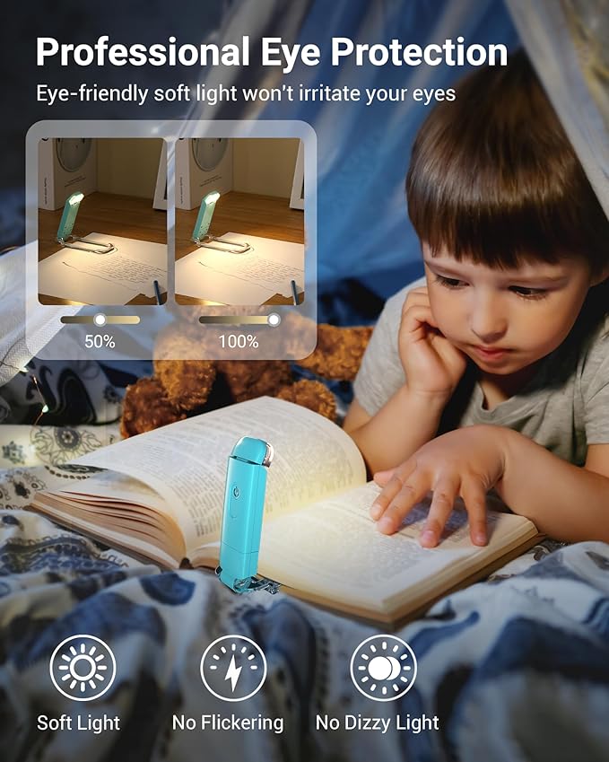DEWENWILS USB Rechargeable Book Light for Reading in Bed, LED Book Reading Lights with Clip, Perfect for Bookworms, Kids, Warm White, Brightness Adjustable (Blue)