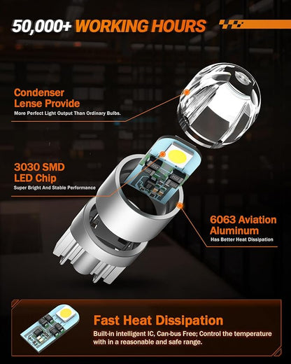 SEALIGHT 194 LED Bulb 6000K White, License Plate Light, Dome Light, T10 168 2825 W5W 3030 Bright Chips Wedge for Replacement Light Bulb, Map Trunk Door Courtesy Dash LED Light Bulb,Pack of 10