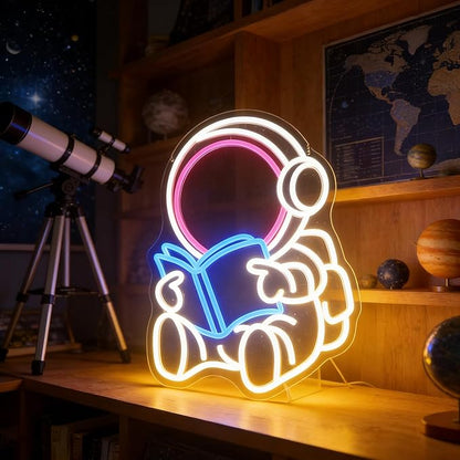 Astronaut Book Neon Sign, Astronaut Led Sign, Custom Neon Sign, Book Store Wall Decor Kid's Room Game Room Wall Art Decor,Bookish LED Sign, Bookworm Reader Club Wall Decor Christmas Birthday Gifts