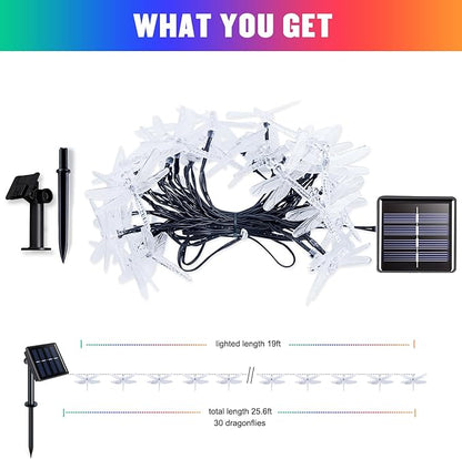 JMEXSUSS Dragonfly Solar String Lights Outdoor, 25.6FT 30 LED Waterproof Solar Fairy Lights, Solar Lights Outdoor for Garden Patio Yard Decorations, Dragonfly