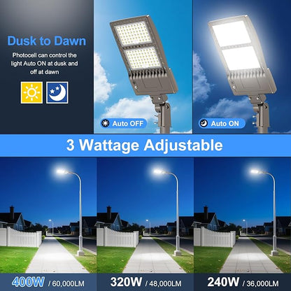 KUKUPPO 10Pack 400W LED Parking Lot Light Power Adjustable, Dusk to Dawn LED Shoebox Flood Pole Light Outdoor Parking Lighting with Slip Fit 60,000LM 5000K IP65 Waterproof 100-277V UL Listed