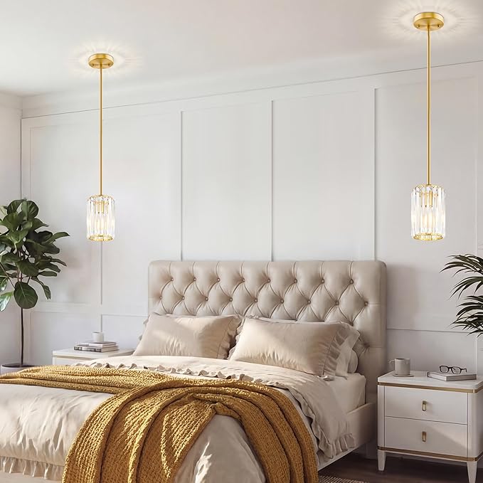 Gold Pendant Light, Modern Crystal Pendant Lights Kitchen Island, Kitchen Island Lighting with Adjustable Height, UL Certified Island Lights for Kitchen Dining Room Bedroom Hallway 1 Pack