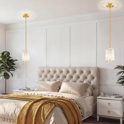 Gold Pendant Light, Modern Crystal Pendant Lights Kitchen Island, Kitchen Island Lighting with Adjustable Height, UL Certified Island Lights for Kitchen Dining Room Bedroom Hallway 1 Pack