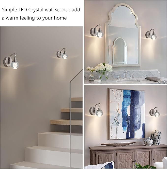 Modern Crystal Moon Wall Lamp, Globe Led Wall Light for Bedroom Living Room Hallway, 3300k Warm White | Dimmable | Chrome