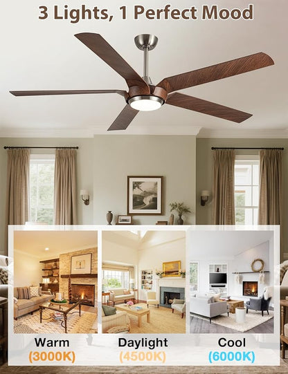 65" Gold Ceiling Fan with Light & Remote - Farmhouse Ceiling Fan with for Bedroom,High Airflow Quiet DC Motor 6-Speed Reversible Indoor/Outdoor