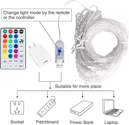 16 Colors Changing Curtain Lights - 400 LED 14.8 X 9.8 FT Fairy String, 7 Modes Twinkle with Remote, Backdrop Wall Hanging Dripping for Bedroom Backyard Halloween Christmas Decor