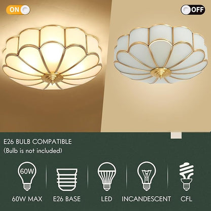 MIXL-18 Inch Brass Flush Mount Ceiling Light,4-Bulbs Flower Shape Living Room Light Fixture,Mid Century Ceiling Lamp for Bedroom and Entryway