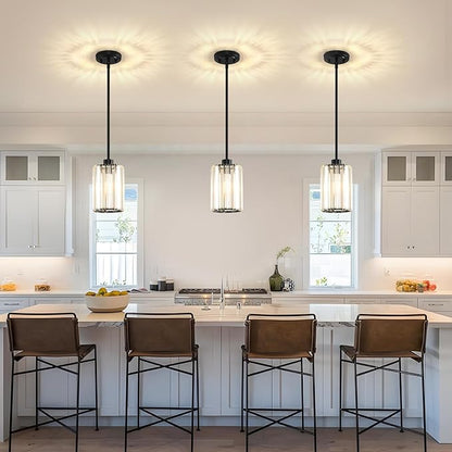 2 Pack Pendant Lights Kitchen Island, Modern Black Pendant Light Fixtures, Mini Chandelier Crystal Kitchen Island Lighting, Hanging Pendant Lights Fixture for Kitchen Island Dining Room Hallway Foyer