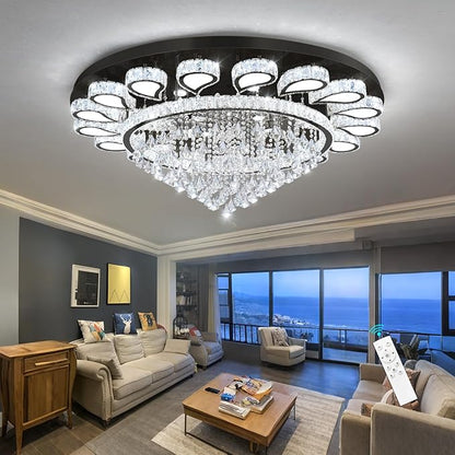 HAIXIANG Extra Large Chandelier for Living Room Crystal Chandeliers High Ceiling Light Fixtures Luxury Modern Dimmbale Lighting Black Lights for Entryway Foyer