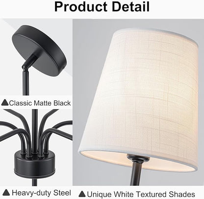 2026 New Black Chandeliers for Dining Room Light Fixture over Table, 34" 6-Light Classic Modern Farmhouse Black Chandelier with White Fabric Shade, Pendant Lighting for Kitchen Island Living Room