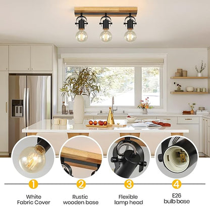 Industrial Track Lighting Fixtures Ceiling, Farmhouse Wood Ceiling Spot Lighting,Rustic Kitchen Ceiling Light Fixtures for Kitchen Bedroom Bathroom Hallway.