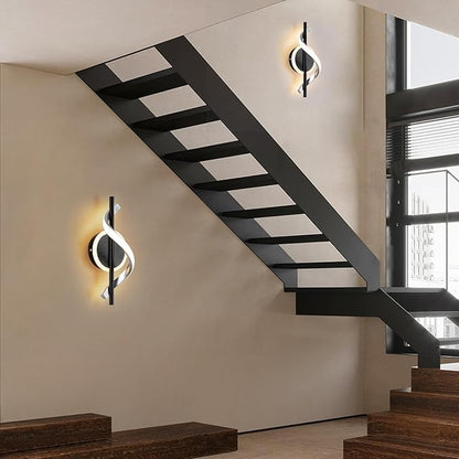 EIDISUNY LED Wall Sconces Indoor, 12W LED Wall Mount Lights, Modern Spiral Wall Lamp, 3000K Warm White LED Light Fixture for Stairs Living Room Bedroom Aisle Hallway (Warm White, Black)