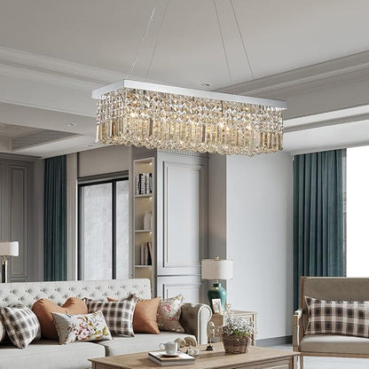 Saint Mossi 5-Lights Modern K9 Crystal Chandelier, Crystal Pendant Light Fixture, H9 x W10 x L31, Chain Adjustable Max 59“, Champagne Crystal & Chrome Finish