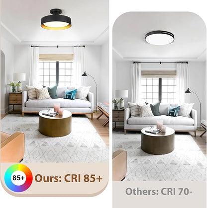 SunRider Industrial Semi Flush Mount LED Ceiling Light Fixture, 12 Inch 25W 2000LM, 4000K Neutral White, Dimmable Pendant Lamp for Hallway Bedroom