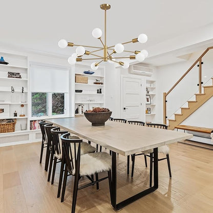 RUIYEY Modern Sputnik Chandeliers Light, 12-Light Gold Gold Dining Room Chandelier Over Table, Height Adjustable Industrial Semi Flush Mount Mid Century Chandelier for Kitchen Island Living Room