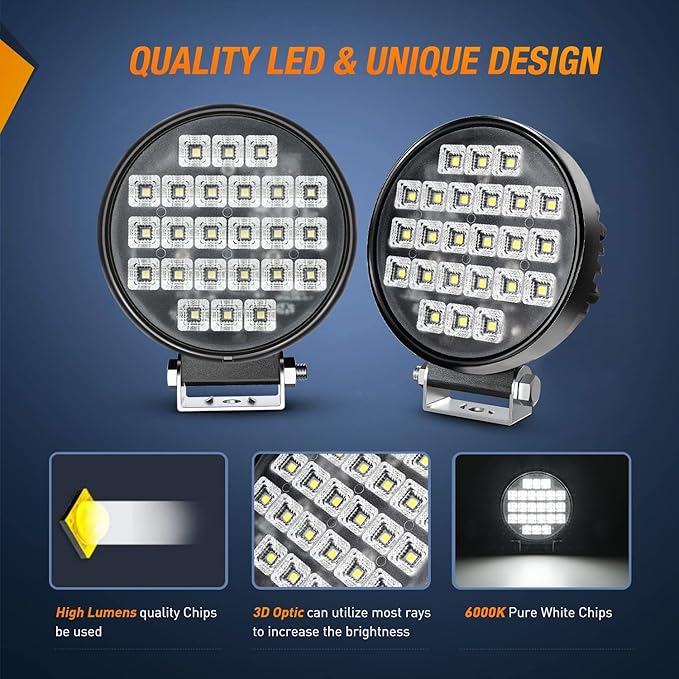 Nilight 4.3 Inch Round Utility LED Work Light W/Integrated Toggle Switch, 2PCS 72W 5760LM 150° Flood Lamp for Offroad Heavy Equipment Vehicles Truck Tractor Golf cart Boat ATV UTV