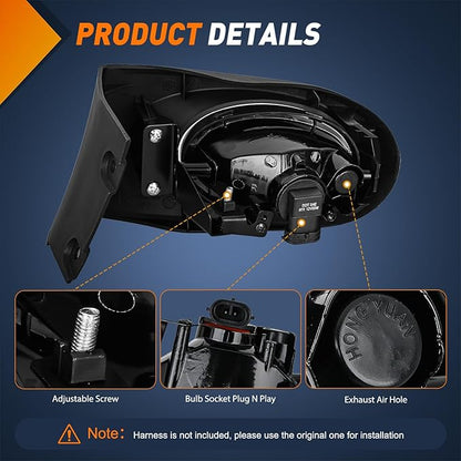 Nilight Fog Lights Assembly Compatible with 2002 2003 2004 Acura RSX Left Driver and Right Passenger Side Amber Lens w/H11 12V 55W Bulbs