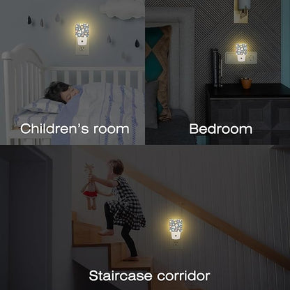 Easter Bunnies and Eggs Night Light, Colorful Rabbits and Flowers Dusk to Dawn Night Light Plug in,0.5w Energy Saving Sleep Friendly NightLight for Kids Boys Girls Home Decor