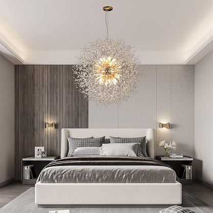 Gold Crystal Chandeliers Dandelion, 31.4" Steel Firework Chandelier Large Lighting, 16-Light Modern Sputnik Pendant Light Fixture for Living Room Bedroom