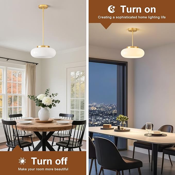 WOKNOS Mid-Century Modern Gold Semi Flush Mount Ceiling Light, 3-Light Kitchen Light Fixtures with Glass Shade for Entryway Hallway Bathroom Bedroom (12.6 Inch)