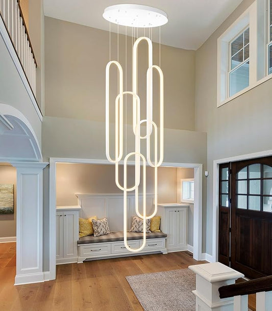 Modern Chandelier LED Dimmable Light for Staircase Enterway Ceiling Chandeliers with Remote Control for Villa Foyer White