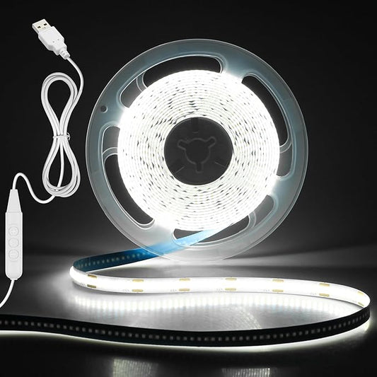 Aclorol 5V COB LED Strip Lights 13.12ft Dimmable LED Tape Light with 1.5M USB Cable 6000K Cold White Dotless LED Strip for Mirror 3D Printer TV Backlight Under Cabinet Lighting Projects 320LEDs/M