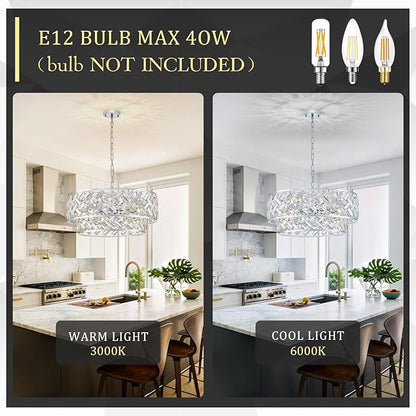 CATINER Chrome Crystal Chandelier, 8-Light Drum Semi Flush Mount & Pendant Ceiling Light, 24'' Modern Round Fixture for Living Room, Dining Room, Kitchen, Foyer, Bedroom