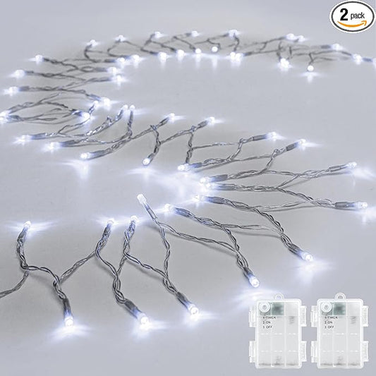 cshare String Lights Outdoor Waterproof 9.8ft 30 LED, Cool White Fairy Lights Battery Operated with Timer Clear Wire for Indoor & Outdoor Decorations Garland Party 2 Packs