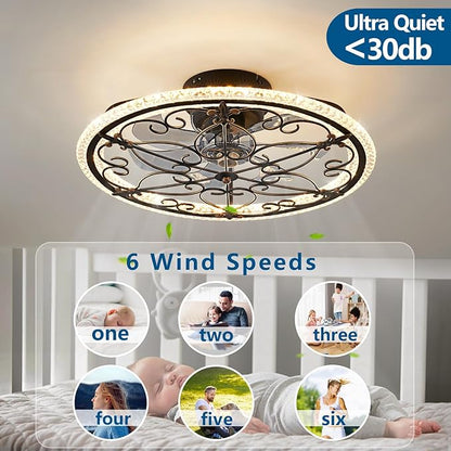 Caged Ceiling Fan with Lights Remote Control, 6 Speeds 3 Color Farmhouse Industrial Ceiling Fan with Light for Kitchen Bedroom Living Room