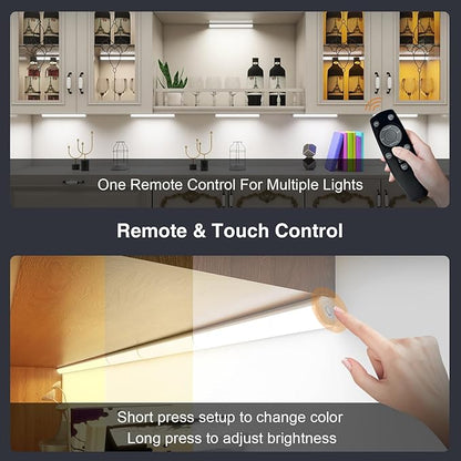 Under Cabinet Lighting Wireless with Remote,Rechargeable Battery Operated Closet Lights,3 Color Magnetic Dimmable led Strip Lights,Under Counter Lights for Kitchen,Shelf,Bedroom (White-2PCS, 20cm)