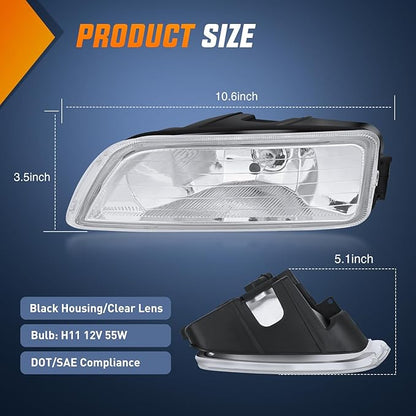 Nilight Fog Lights Assembly Compatible with 2003 2004 2005 2006 2007 Honda Accord 4Door Sedan 2004-2008 Acura TL w/H11 12V 55W Bulbs Clear Lens Driver and Passenger Side