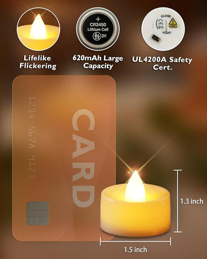 Homemory 12pcs Flameless LED Tea Lights with Remote & Timer, 400+Hours Realistic Flickering Battery Candles for Seasonal, Tabletop, and Centerpieces Decor