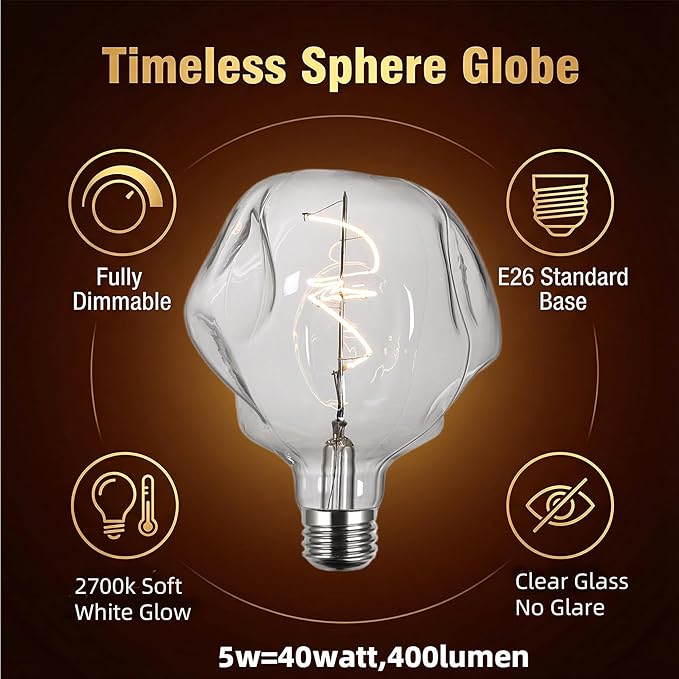 G125 Large Globe Dimmable LED Edison Bulb,2700K Soft White,Clear Glass,Vintage Oversized Alien Shape E26 Light Bulb,5watt 400LM Giant Big Edison Bulbs For Bedroom Living Room Pendant Table Lamp 1Pack