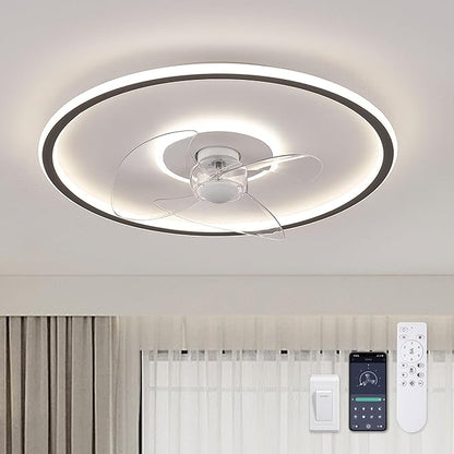 LUDOMIDE 20" Flush Mount Ceiling Fan with Lights and Remote, 6 Wind Speeds, Dimmable LED for Bedroom, Kids Room and Living Room