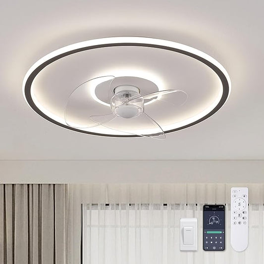 LUDOMIDE 20" Flush Mount Ceiling Fan with Lights and Remote, 6 Wind Speeds, Dimmable LED for Bedroom, Kids Room and Living Room