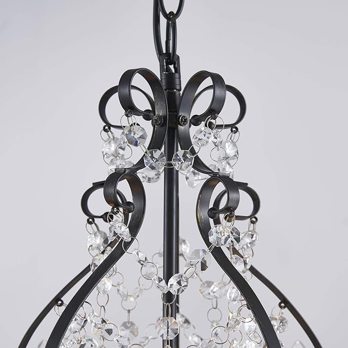 Saint Mossi 5-Lights Crystal Chandelier, Farmhouse Pendant Light Fixtures, H24 x D17,Chain Adjustable Max 59", Black Finish