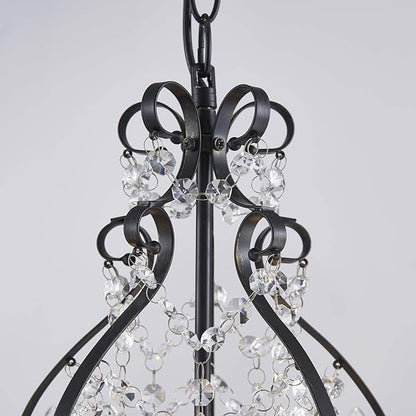 Saint Mossi 5-Lights Crystal Chandelier, Farmhouse Pendant Light Fixtures, H24 x D17,Chain Adjustable Max 59", Black Finish