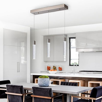 Modern Pendant Light with Adjustable Height - Brushed Nickel & Cylinder Island Lights, 3000-6000K Dimmable Kitchen Pendant Lighting for Kitchen Island, Dining Room, Bar Counter