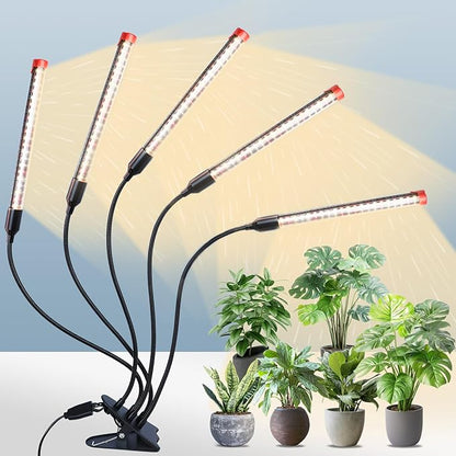 FECiDA Gamechanger 2026 45 Watt Power Draw, NO Need Adapter, 5Head Strong Clip Grow Lights for Indoor Plants with 4/8/12/16/20H Timer, LED Plant Growing Lamps for Houseplants, Bonsai, Seed Starting