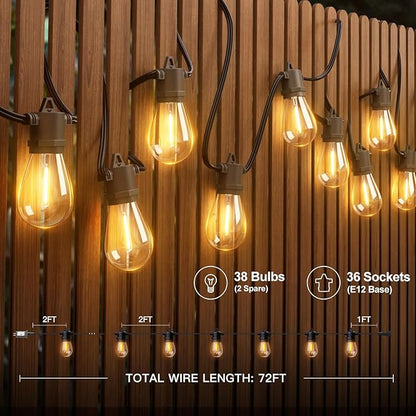 addlon 72FT(2FT Space) LED Outdoor String Lights with 36 Edison Shatterproof Bulbs, Heavy-Duty and Weatherproof Strand, Commercial Grade Patio Lights, Decorative for Patio, Black