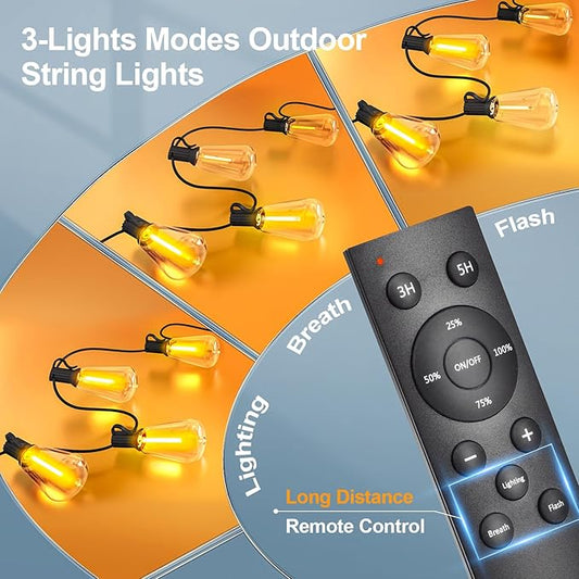 Outdoor Lights String Patio Outside - 100ft 30M LED Waterproof Light - Hanging Lighting ST38 Shatterproof Edison Bulb Deck Backyard Gazebo Balcony Party Bistro Cafe Pergola Garden Yard Porch Dimmable
