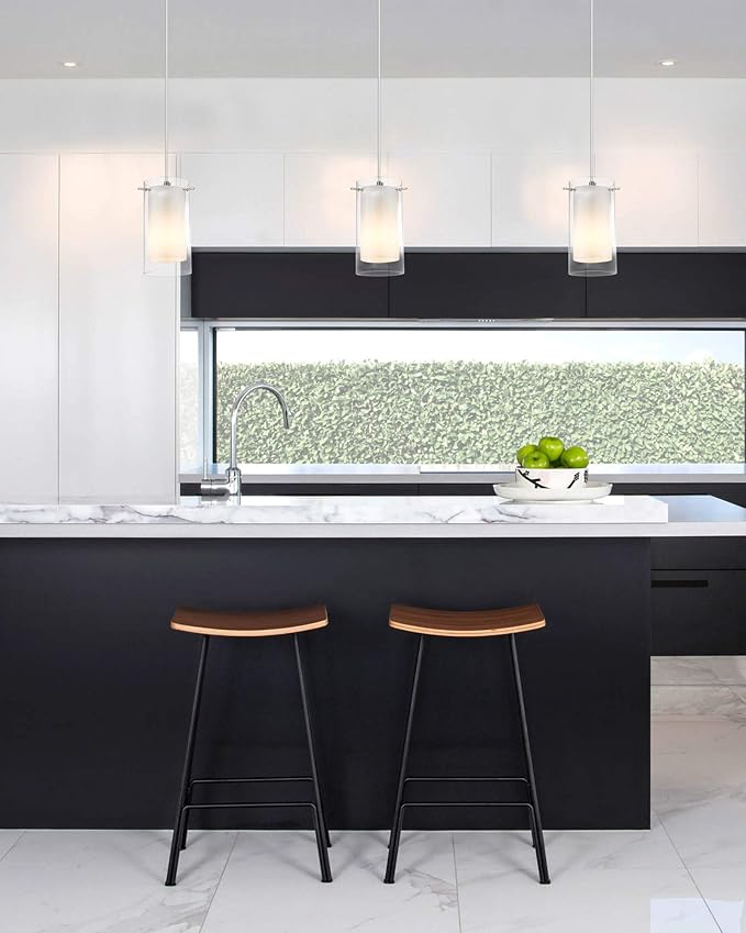 AKEZON Modern Glass Pendant Light 2 Pack, Adjustable Hanging Pendant Lighting Kitchen Lights Island Dining Room Bathroom Bar, Brushed Nickel Finish