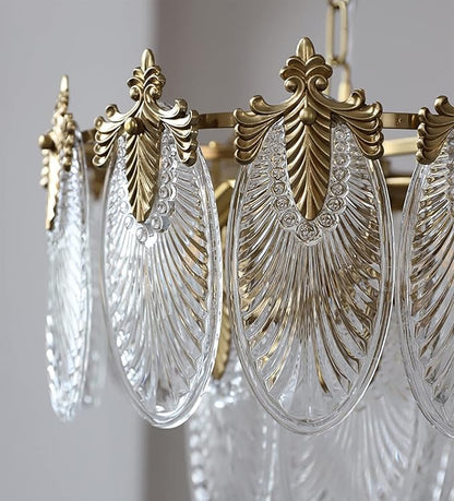 KELUOLY Antique Chandelier 3-Tier Glass Crystal Chandeliers, 9-Lights Gold Round Pendant Light 23.6" Brushed Brass Adjustable Height, Applicable to Dining Room, Bedroom, Living Room, Foyer, Kitchen