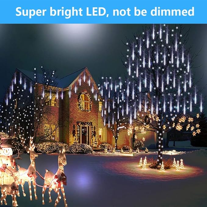 Purtuemy Outdoor Christmas Lights: 40 Tube(Equivalent to 5 Sets of 8-Tubes) Meteor Shower Rain Lights - Waterproof Christmas Halloween Decorations for Yard Outside Tree Roof, White