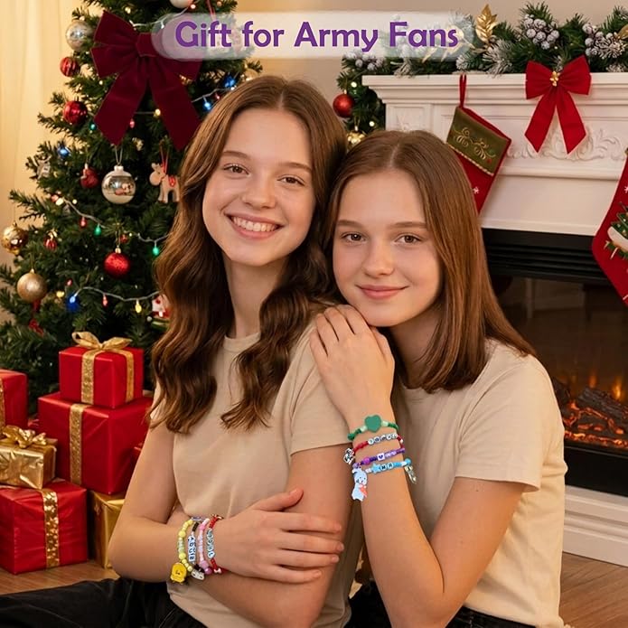 7 PCS Army‘s Bracelets Set - K-pop Inspired Friendship Beaded Bracelets with Letters & Charms - Unique Dream Jewelry Gifts Merch