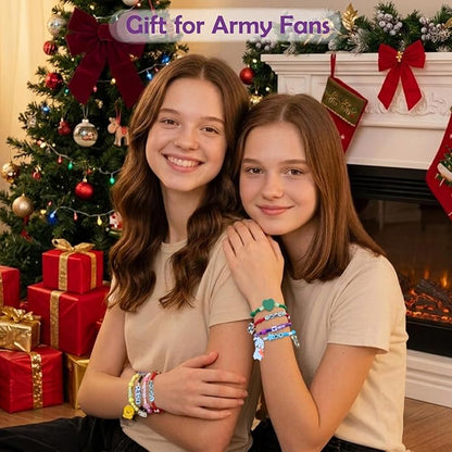 7 PCS Army‘s Bracelets Set - K-pop Inspired Friendship Beaded Bracelets with Letters & Charms - Unique Dream Jewelry Gifts Merch