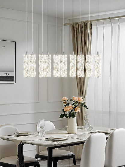 ykolupty Modern Crystal Chandelier 10-Lights Rectangle Pendant Light LED Dimmable Silver Linear Chandelier Flush Mount Crystal Pendant Light for Living Room Dining Room Foyer