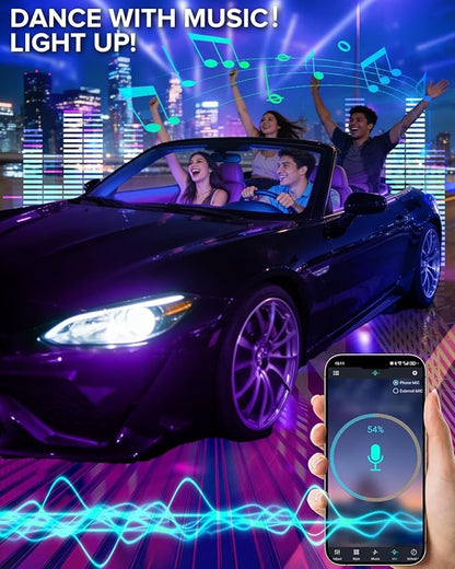 Car Interior LED Strip Lights with Smart App & Remote Control, Music Sync Under Dash Footwell Ambient Lighting Kit, 12V Cigarette Lighter Powered Internal Decor Lights for Cars, Trucks, SUVs