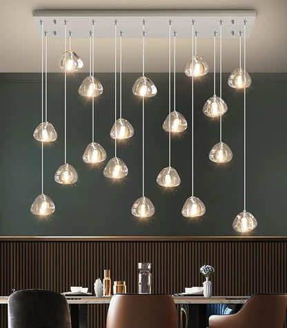 HAIXIANG W35 x D11.8 x H118 Rectangular Chandelier Bubble Crystal Balls Glam Chandeliers Dimmable Light High Ceiling Pendants Light Fixtures Adjustable Long Lights Brushed Nickel