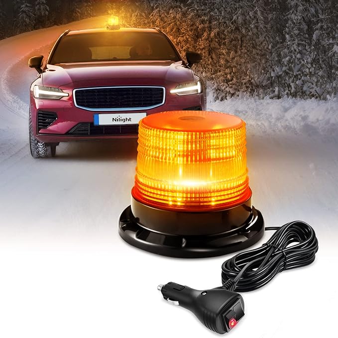 Nilight 40 LED Strobe Light Amber Warning safety Flash Beacon Lights 12V-24V with Magnetic and 16ft Straight Cord for Forklift Truck Tractor Golf Carts UTV Car Bus